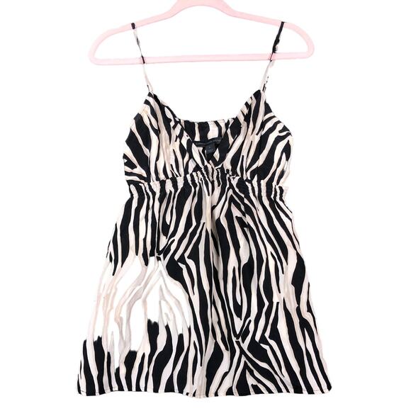 Express Womens Blouse Black Cream Zebra Print V Neck Spaghetti Tank 100% Silk S - Picture 1 of 12